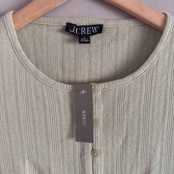 J. Crew Pointelle Short-Sleeve Knit Cardigan Top Green XS CI601 New - Picture 3 of 7